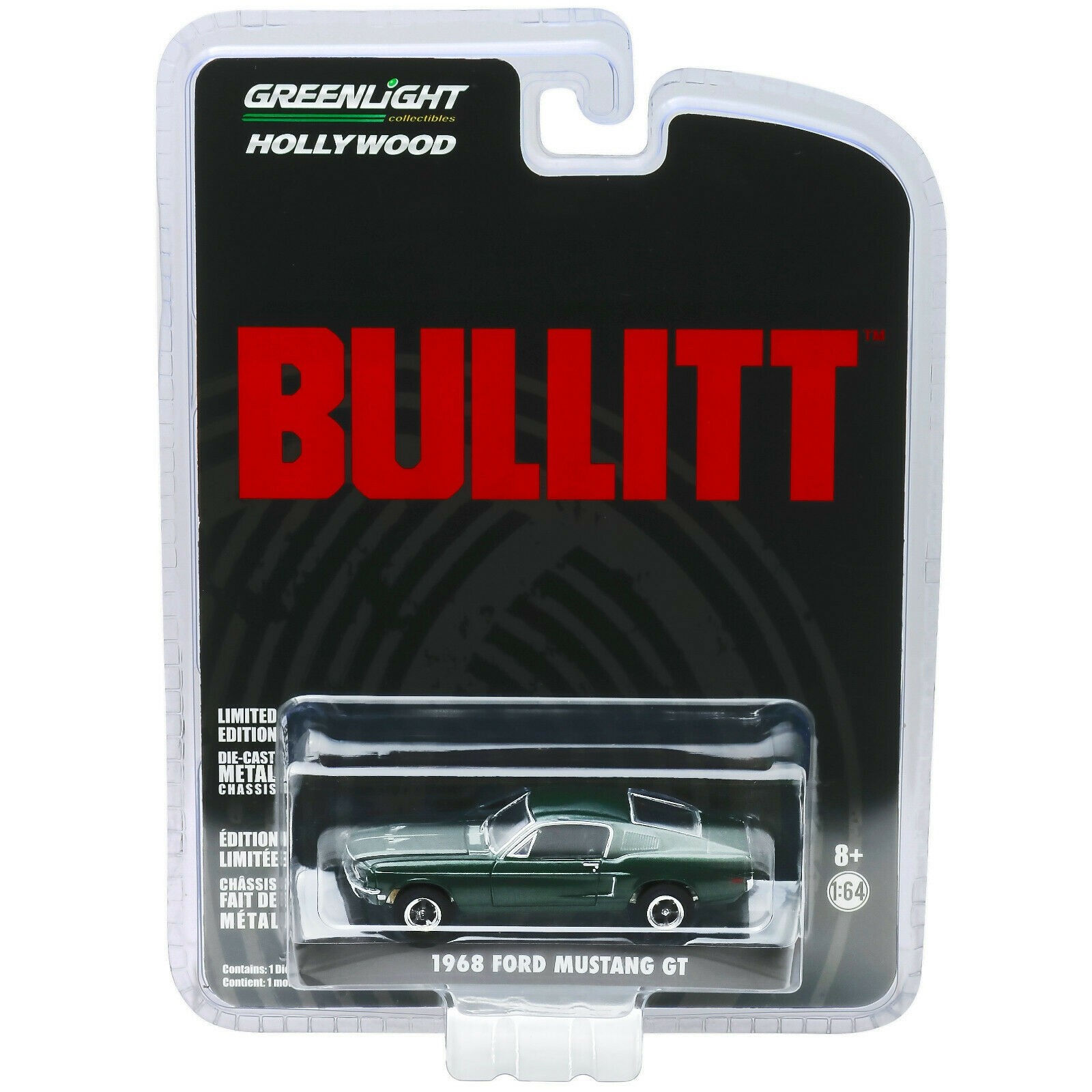 Greenlight 1/64 Ford Mustang GT 1968 – Bullitt – Steve McQueen – Verte – Miniature Neuve