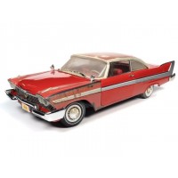 CHRISTINE 1:18 1958 PLYMOUTH FURY PARTIALLY RESTORED W/ WORKING HEADLIGHTS DIECAST MODEL AUTOWORLD - OFFICIAL
