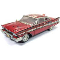 CHRISTINE 1:18 1958 PLYMOUTH FURY DIRTY VERSION DIECAST MODEL W/ WORKING HEADLIGHTS AUTOWORLD - OFFICIAL